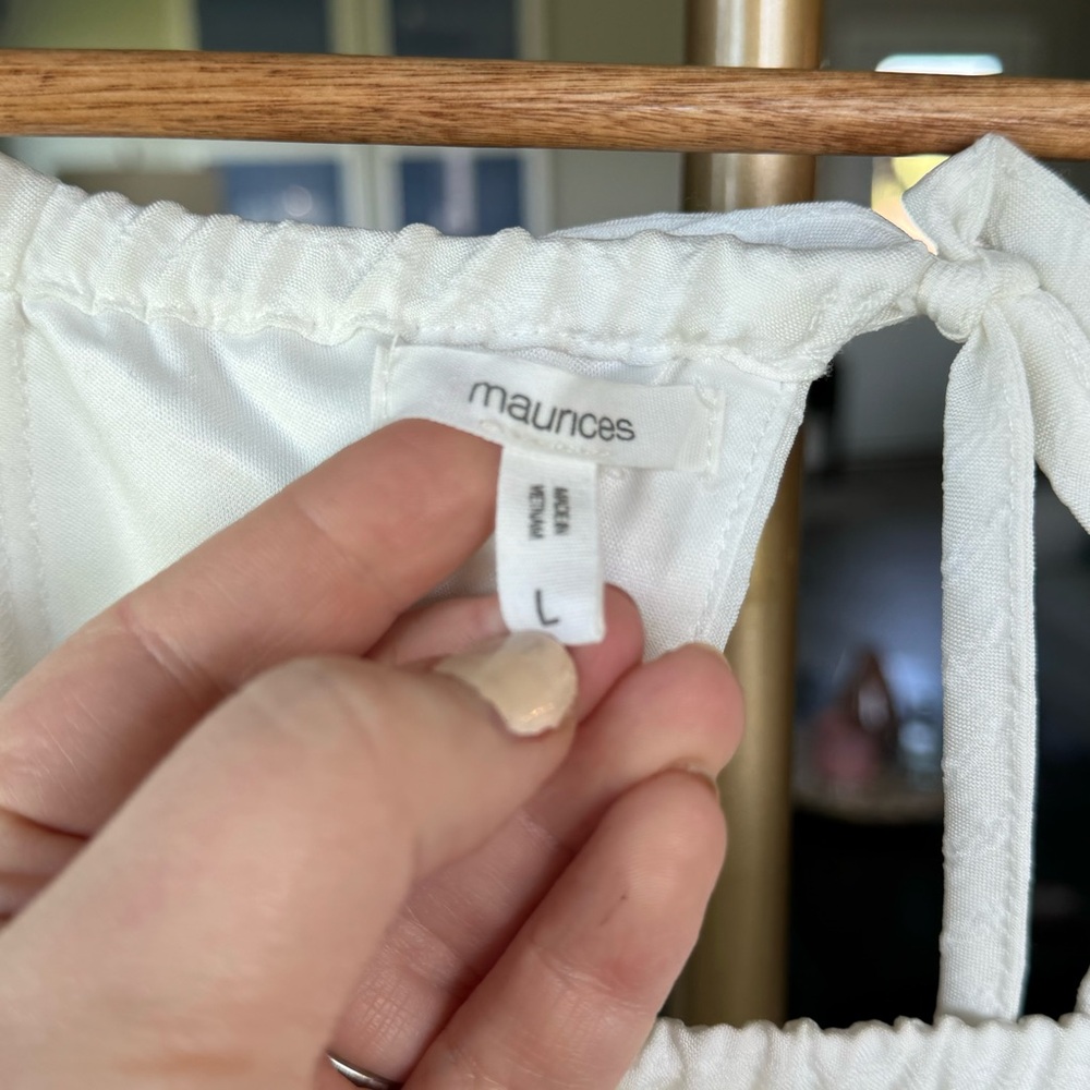 Maurices White Back Keyhole Puff Sleeve Mini Dress with Smocked Waist - Large - Picture 7 of 9